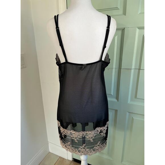 Wacoal Black & Champagne Lace Slip Dress – XL – Floral Mesh Lingerie - Picture 3 of 5